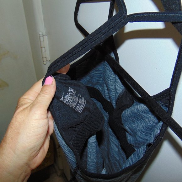Nike Dri Fit Blue w/ Black Athletic Strappy Sports Bra Tank Top Shirt Womens M - Picture 4 of 5